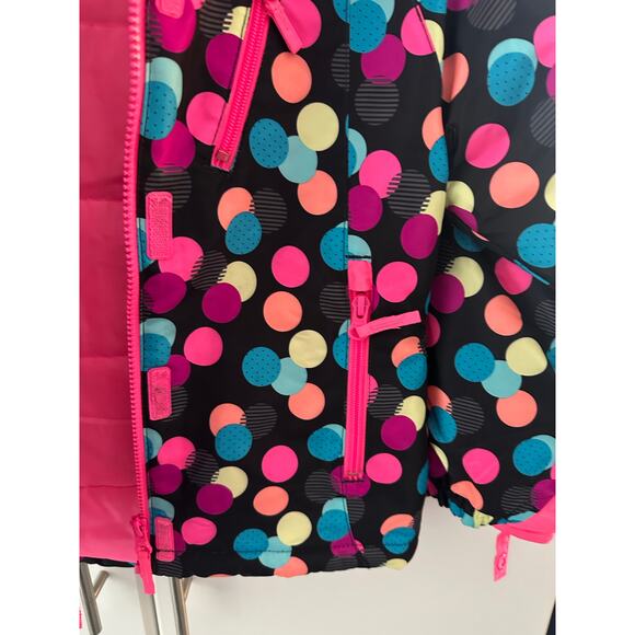Children's Place 1989 Polka Dot Puffy Jacket Girls Small 5/6 Mitten Straps - Picture 3 of 6